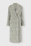 Midi Double-Breasted Coat in Resca Wool Yarn-Dyed with Leather Belt