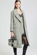 Midi Double-Breasted Coat in Resca Wool Yarn-Dyed with Leather Belt