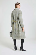 Midi Double-Breasted Coat in Resca Wool Yarn-Dyed with Leather Belt