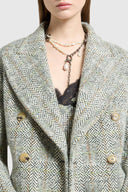Midi Double-Breasted Coat in Resca Wool Yarn-Dyed with Leather Belt