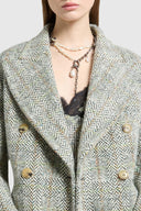 Midi Double-Breasted Coat in Resca Wool Yarn-Dyed with Leather Belt