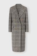 Midi Double-Breasted Coat in Houndstooth Wool Double Yarn-Dyed