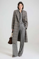 Midi Double-Breasted Coat in Houndstooth Wool Double Yarn-Dyed