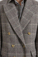 Midi Double-Breasted Coat in Houndstooth Wool Double Yarn-Dyed