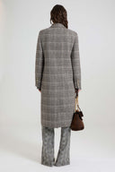 Midi Double-Breasted Coat in Houndstooth Wool Double Yarn-Dyed