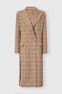 Double-Breasted Tailored Coat in Check Virgin Wool Double