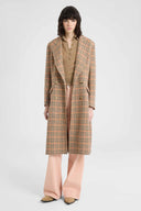 Double-Breasted Tailored Coat in Check Virgin Wool Double