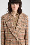 Double-Breasted Tailored Coat in Check Virgin Wool Double