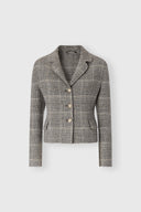 Short Single-Breasted Jacket in Wool Double Houndstooth Yarn-Dyed