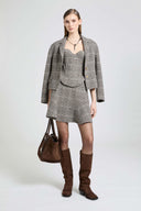 Short Single-Breasted Jacket in Wool Double Houndstooth Yarn-Dyed