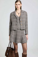 Short Single-Breasted Jacket in Wool Double Houndstooth Yarn-Dyed