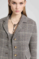 Short Single-Breasted Jacket in Wool Double Houndstooth Yarn-Dyed