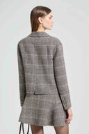 Short Single-Breasted Jacket in Wool Double Houndstooth Yarn-Dyed