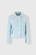 Short Double-Breasted Jacket in Wool with Yarn-Dyed Resca Pattern