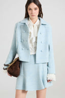 Short Double-Breasted Jacket in Wool with Yarn-Dyed Resca Pattern
