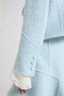 Short Double-Breasted Jacket in Wool with Yarn-Dyed Resca Pattern