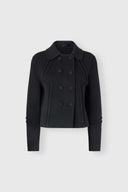 Short Double-Breasted Coat in Wool Double Cloth