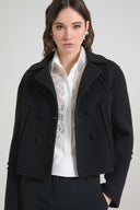 Short Double-Breasted Coat in Wool Double Cloth