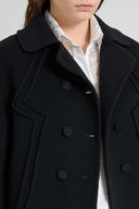Short Double-Breasted Coat in Wool Double Cloth