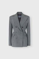 Double-Breasted Jacket in Fresco Wool with Yarn-Dyed Resca Pattern