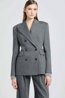 Double-Breasted Jacket in Fresco Wool with Yarn-Dyed Resca Pattern