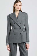 Double-Breasted Jacket in Fresco Wool with Yarn-Dyed Resca Pattern