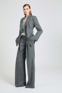 Double-Breasted Jacket in Fresco Wool with Yarn-Dyed Resca Pattern