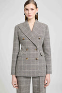 Double-Breasted Jacket in Wool with Yarn-Dyed Glen Plaid Pattern