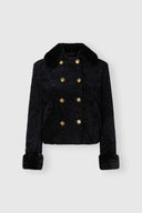 Double-breasted jacket in Astrakhan-effect fabric with mink-effect details