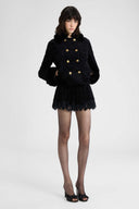 Double-breasted jacket in Astrakhan-effect fabric with mink-effect details