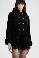 Double-breasted jacket in Astrakhan-effect fabric with mink-effect details
