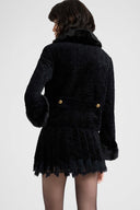 Double-breasted jacket in Astrakhan-effect fabric with mink-effect details