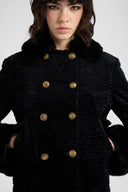 Double-breasted jacket in Astrakhan-effect fabric with mink-effect details