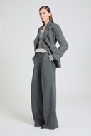 Palazzo Trousers in Fresco Wool with Yarn-Dyed Resca Pattern