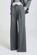 Palazzo Trousers in Fresco Wool with Yarn-Dyed Resca Pattern