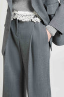 Palazzo Trousers in Fresco Wool with Yarn-Dyed Resca Pattern