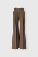 Pantalone palazzo marrone in fresco lana con disegno resca tinto filo