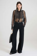 Black Interlock Bootcut Trousers