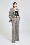 Palazzo Trousers in Wool with Yarn-Dyed Glen Plaid Pattern