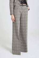 Palazzo Trousers in Wool with Yarn-Dyed Glen Plaid Pattern