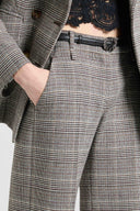 Palazzo Trousers in Wool with Yarn-Dyed Glen Plaid Pattern