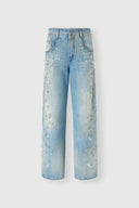 Jean baggy couture à broderies et cristaux