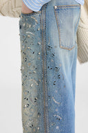 Jean baggy couture à broderies et cristaux