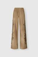 Baggy Trousers in Viscose Marocain with Floral Embroidery