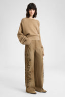 Baggy Trousers in Viscose Marocain with Floral Embroidery