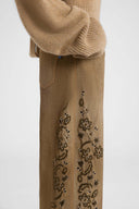 Baggy Trousers in Viscose Marocain with Floral Embroidery