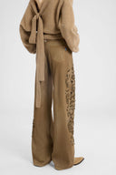 Baggy Trousers in Viscose Marocain with Floral Embroidery