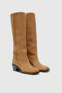 Tall shaded suede boots with brogue detailing