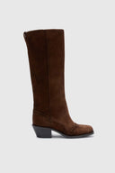 Cognac brown shaded suede tall boots with brogue detailing