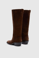 Cognac brown shaded suede tall boots with brogue detailing